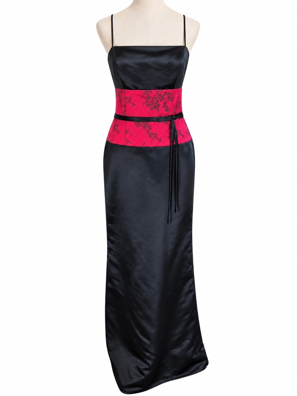 Betsy & Adam Size 8 Black Red Floral Y2K Formal Gown Dress + Shawl